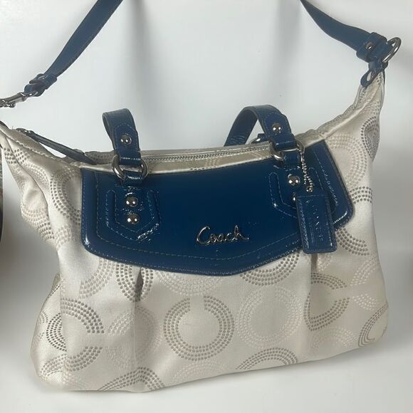 COACH ASHLEY Signature C Cloth Satchel shoulder bag Ivory/Peacock cross body - Picture 1 of 16